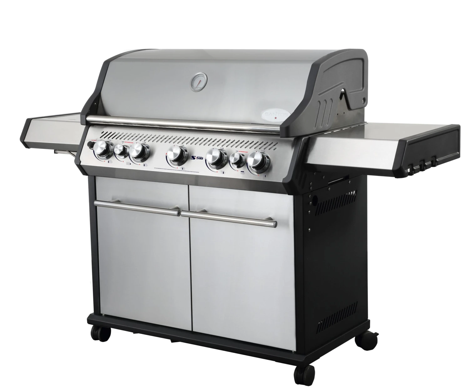 SANTOS S-518 Mit Seiten- & Heckbrenner, Edelstahl Inkl. Drehspieß, Rostheber & Silikonablage & Graviertes ZWILLING Pro Messer 5 SANTOS S-518 Mit Seiten- & Heckbrenner, Edelstahl Inkl. Drehspieß, Rostheber & Silikonablage & Graviertes ZWILLING Pro Messer – Bild 3